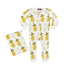 MILKBARN Pear ORGANIC Cotton Zipper Pajamas Baby Boy/Girl 6-9 Months Unisex NEW